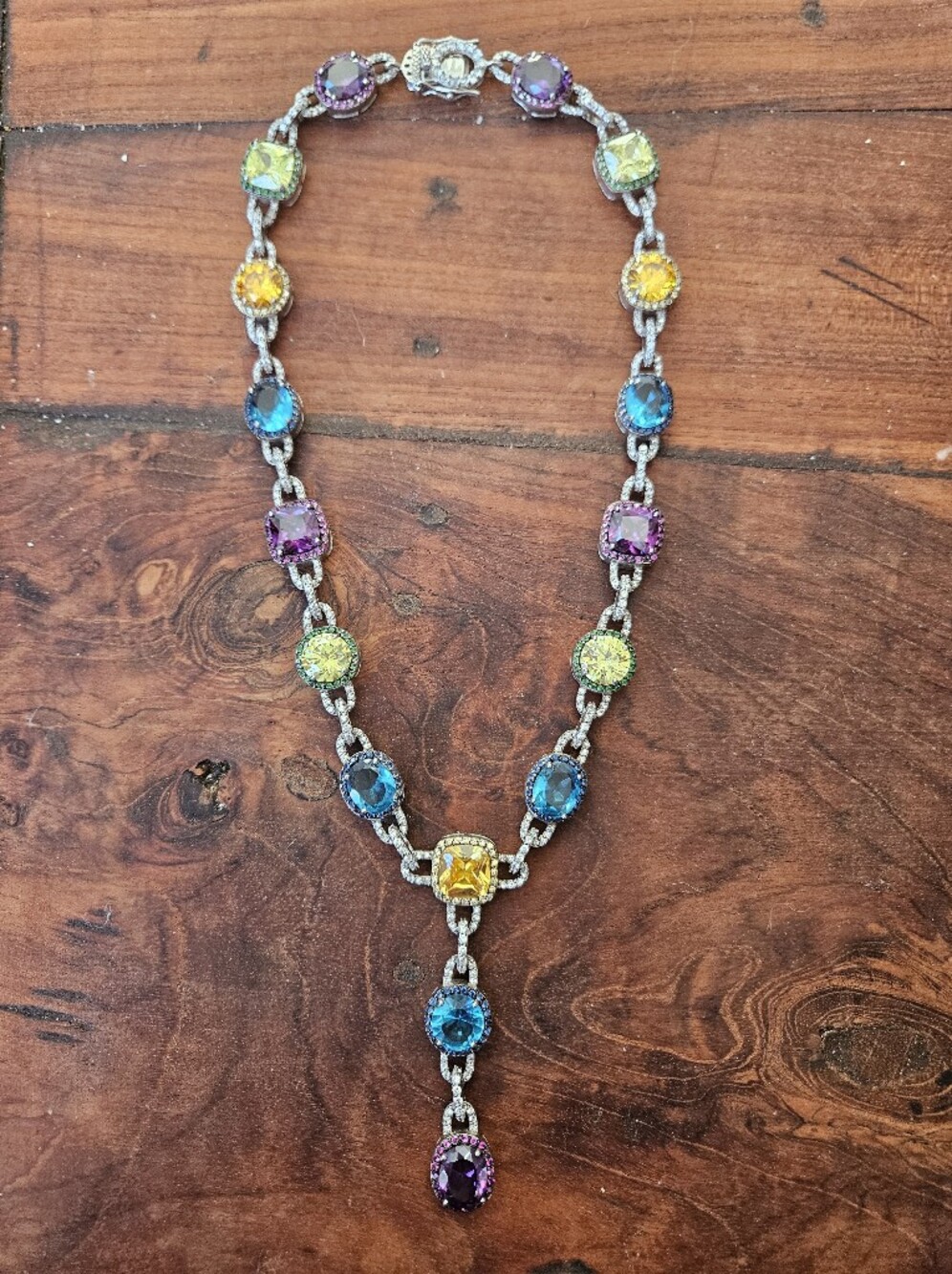 AIROLDI Italian Sterling Silver Multicolor Tutti Frutti Lariat Necklace 17"